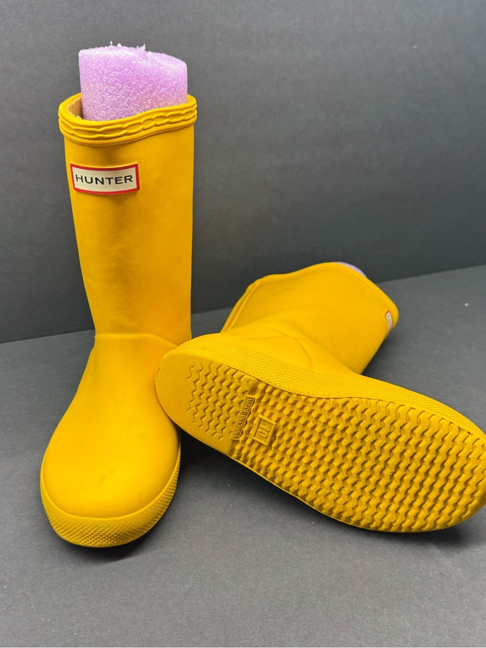 Hunter Kids Yellow Rain Boots with Pink Insert